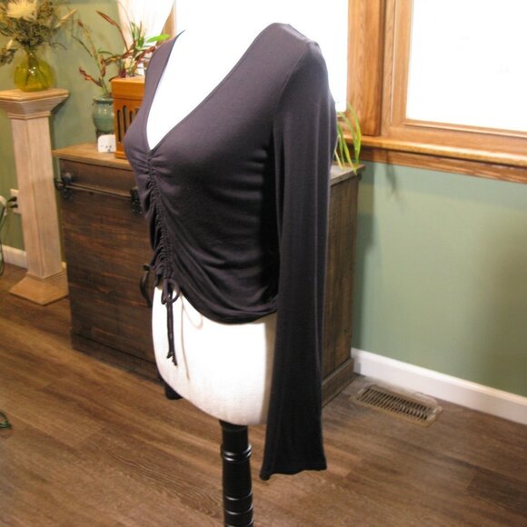 Express Black Ruched Front Crop Top Long Sleeve Size Small - Picture 3 of 4